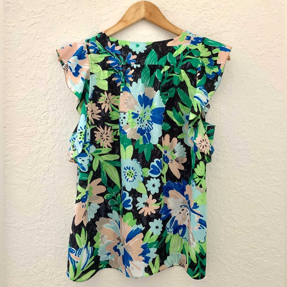 Kate Spade Floral Green Full Bloom Ruffle Sleeve Top - Picture 7 of 7